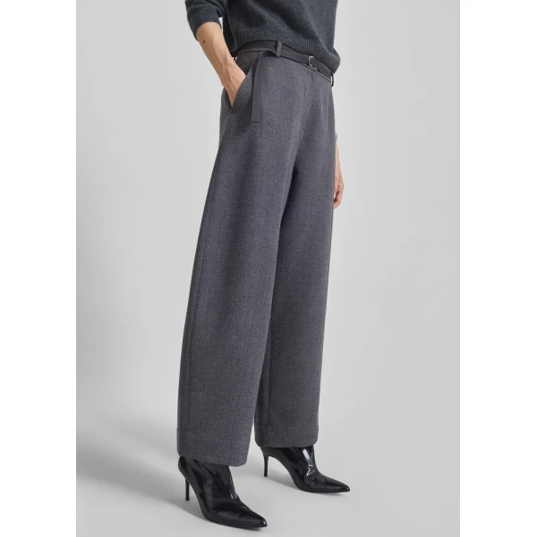 The Frankie Shop Sanve Tapered Leg Pants - Dark Grey Melange - Oversized Minimalist Pants in Grey - Shop at Luxury Shoes 