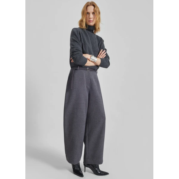 The Frankie Shop Sanve Tapered Leg Pants - Dark Grey Melange - Oversized Minimalist Pants in Grey - Shop at Luxury Shoes 