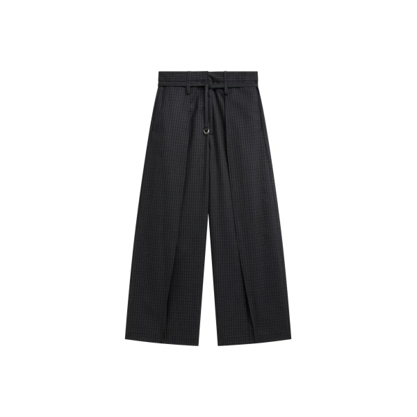 The Frankie Shop Sirsa Double Belt Loop Trousers - Black Plaid - Oversized Minimalist Pants in Multicolour - Shop at Luxury Shoes 