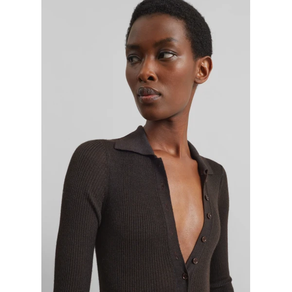 The Frankie Shop Solana Polo Bodysuit - Brown - Oversized Minimalist Bikini in Beige - Shop at Luxury Shoes 