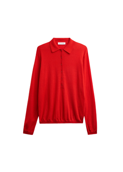 The Frankie Shop Tala Knit V-Neck Polo - Red - Oversized Minimalist Tops in Red - Shop at Luxury Shoes 