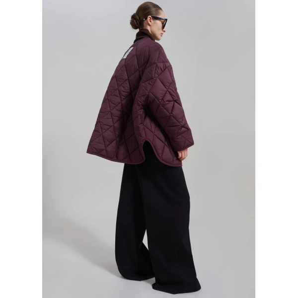 The Frankie Shop Teddy Quilted Jacket - Burgundy - Oversized Minimalist Jackets in Red - Shop at Luxury Shoes 