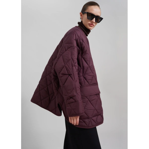 The Frankie Shop Teddy Quilted Jacket - Burgundy - Oversized Minimalist Jackets in Red - Shop at Luxury Shoes 