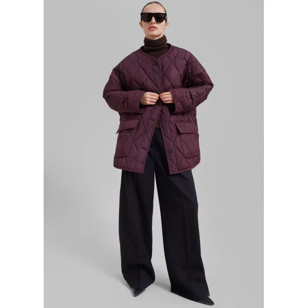 The Frankie Shop Teddy Quilted Jacket - Burgundy - Oversized Minimalist Jackets in Red - Shop at Luxury Shoes 
