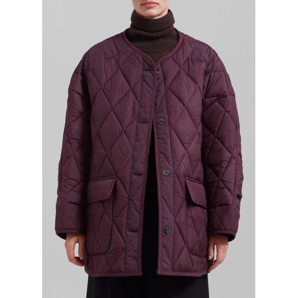 The Frankie Shop Teddy Quilted Jacket - Burgundy - Oversized Minimalist Jackets in Red - Shop at Luxury Shoes 