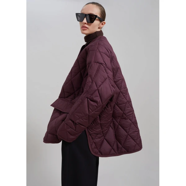 The Frankie Shop Teddy Quilted Jacket - Burgundy - Oversized Minimalist Jackets in Red - Shop at Luxury Shoes 