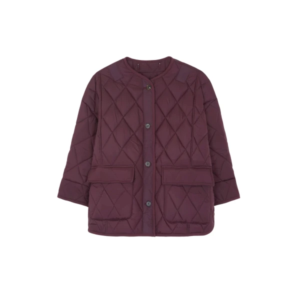 The Frankie Shop Teddy Quilted Jacket - Burgundy - Oversized Minimalist Jackets in Red - Shop at Luxury Shoes 