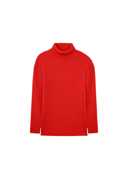 The Frankie Shop Thelma Ribbed Sweater Dress - Red - Oversized Minimalist Knitwear in Red - Shop at Luxury Shoes 