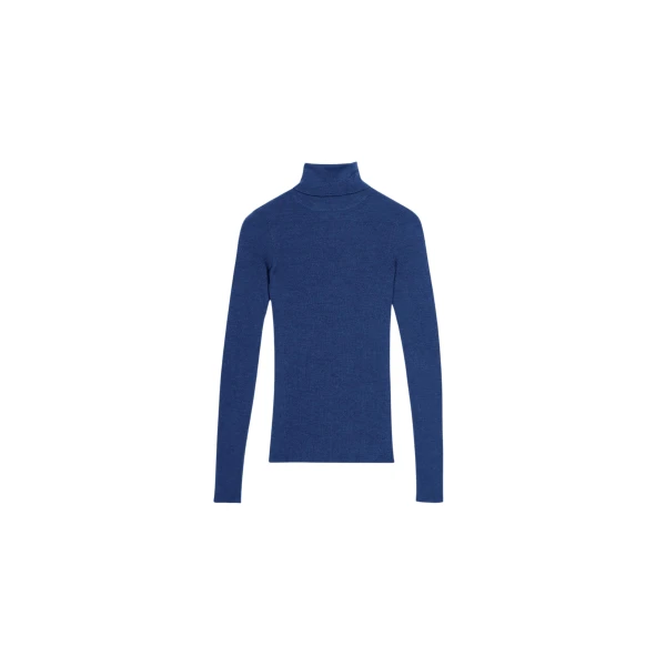 The Frankie Shop Utica Thin Turtleneck Sweater - Blue - Oversized Minimalist Knitwear in Blue - Shop at Luxury Shoes 