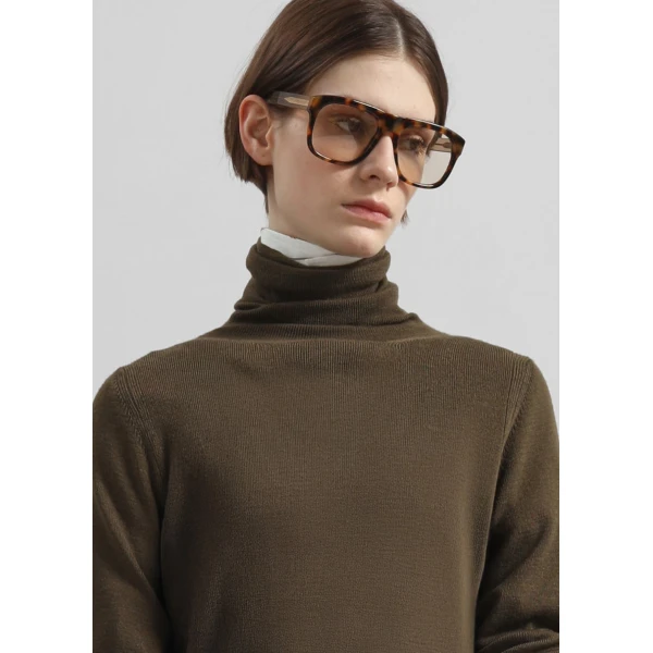 The Frankie Shop Utica Thin Turtleneck Sweater - Olive - Oversized Minimalist Knitwear in Green - Shop at Luxury Shoes 