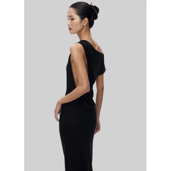 The Frankie Shop Varena Twisted Cut-Out Maxi Dress - Black - Oversized Minimalist Dresses in Black - Shop at Luxury Shoes 