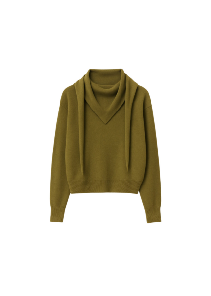 The Frankie Shop Vermont Scarf Sweater - Olive - Oversized Minimalist Knitwear in Green - Shop at Luxury Shoes 