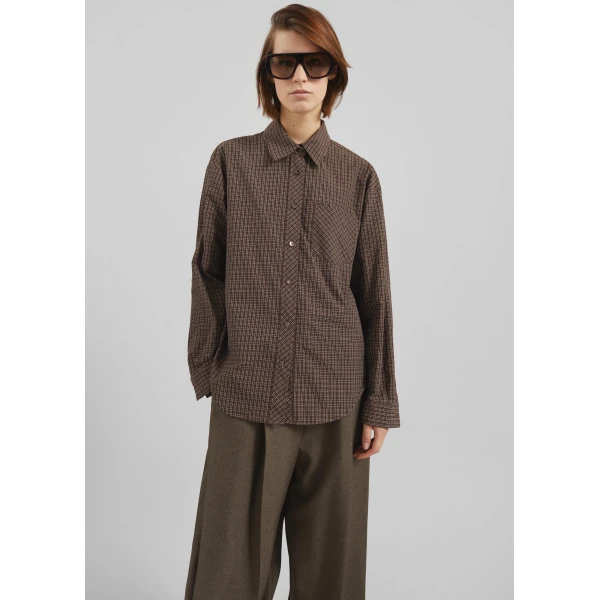 The Frankie Shop Vesta Cotton Shirt - Brown Plaid - Oversized Minimalist Tops in Multicolour - Shop at Luxury Shoes 