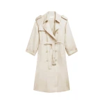 The Frankie Shop Veyron Silk Trench - Light Beige - Oversized Minimalist Coats in Beige - Shop at Luxury Shoes 