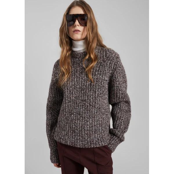 The Frankie Shop Vezia Chunky Knit Sweater - Brown Melange - Oversized Minimalist Knitwear in Beige - Shop at Luxury Shoes 