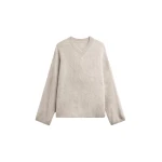 The Frankie Shop Vilhena Wool Fuzzy V-Neck Sweater - Beige - Oversized Minimalist Knitwear in Beige - Shop at Luxury Shoes 