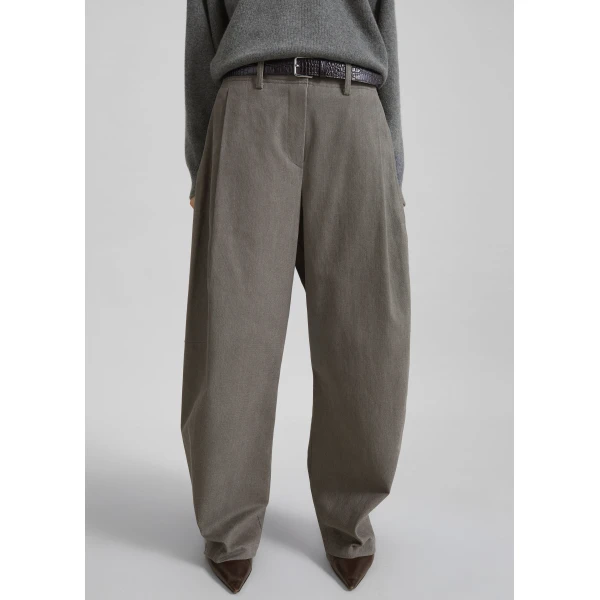 The Frankie Shop Vora Barrel Leg Pants - Grey - Oversized Minimalist Pants in Grey - Shop at Luxury Shoes 