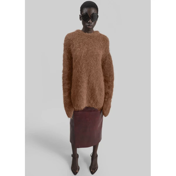 The Frankie Shop Willy Alpaca Knit Sweater - Dark Taupe - Oversized Minimalist Knitwear in Beige - Shop at Luxury Shoes 
