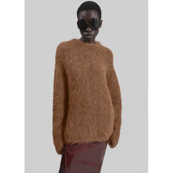 The Frankie Shop Willy Alpaca Knit Sweater - Dark Taupe - Oversized Minimalist Knitwear in Beige - Shop at Luxury Shoes 
