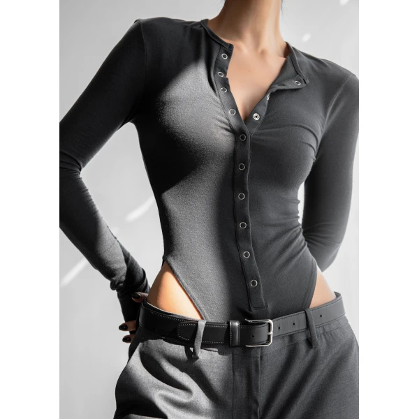 The Frankie Shop Zadie Bodysuit - Charcoal - Oversized Minimalist Bikini in Grey - Shop at Luxury Shoes 