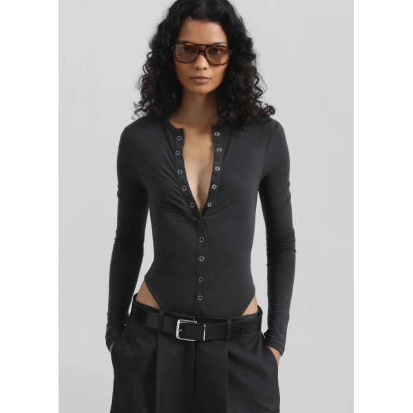 The Frankie Shop Zadie Bodysuit - Charcoal - Oversized Minimalist Bikini in Grey - Shop at Luxury Shoes 