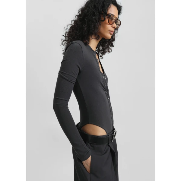 The Frankie Shop Zadie Bodysuit - Charcoal - Oversized Minimalist Bikini in Grey - Shop at Luxury Shoes 