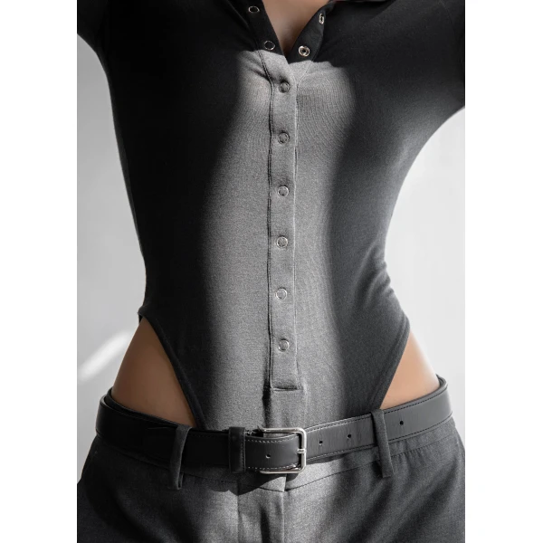 The Frankie Shop Zadie Bodysuit - Charcoal - Oversized Minimalist Bikini in Grey - Shop at Luxury Shoes 