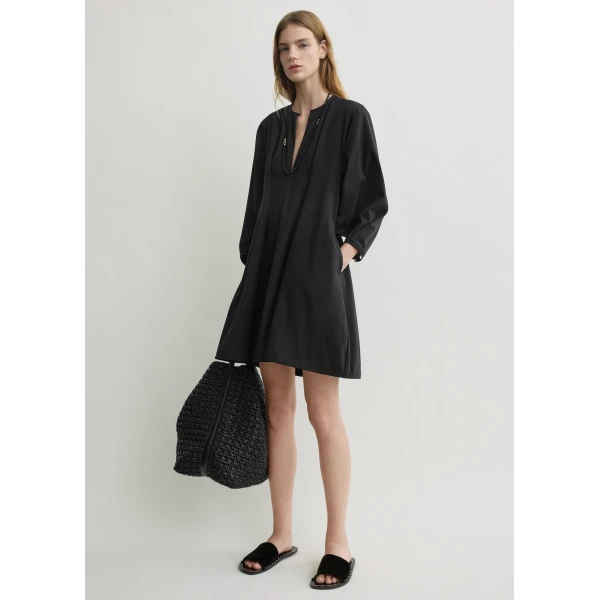 Totême Balloon Sleeve Cotton Dress Black - Dresses - Scandinavian Minimalist Luxury at Luxury Shoes 