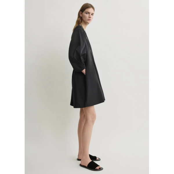 Totême Balloon Sleeve Cotton Dress Black - Dresses - Scandinavian Minimalist Luxury at Luxury Shoes 