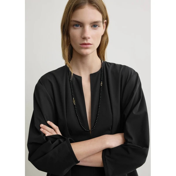 Totême Balloon Sleeve Cotton Dress Black - Dresses - Scandinavian Minimalist Luxury at Luxury Shoes 