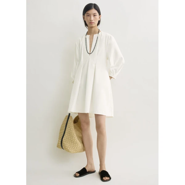 Totême Balloon Sleeve Cotton Dress White - Dresses - Scandinavian Minimalist Luxury at Luxury Shoes 