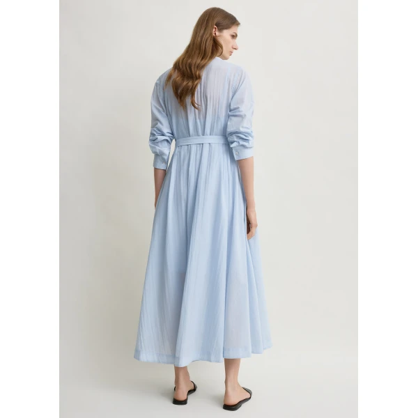 Totême Belted Cotton Voile Dress Sky - Dresses - Scandinavian Minimalist Luxury at Luxury Shoes 