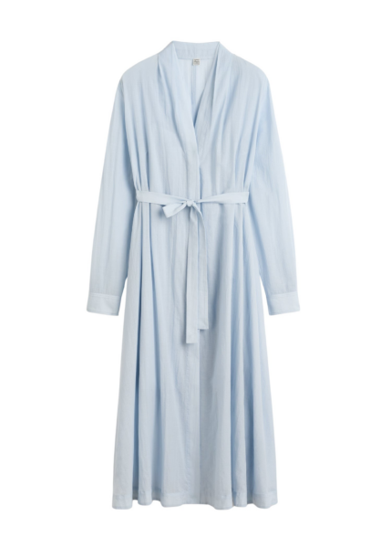 Totême Belted Cotton Voile Dress Sky - Dresses - Scandinavian Minimalist Luxury at Luxury Shoes 