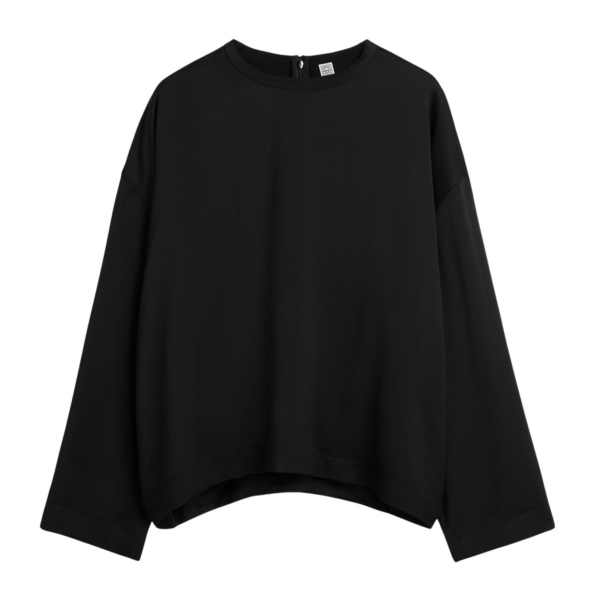 Totême Boxy Satin Top Black - Tops - Scandinavian Minimalist Luxury at Luxury Shoes 