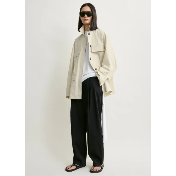 Totême Collared Drawstring Jacket Oyster - Jackets - Scandinavian Minimalist Luxury at Luxury Shoes 