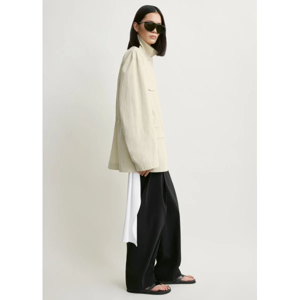 Totême Collared Drawstring Jacket Oyster - Jackets - Scandinavian Minimalist Luxury at Luxury Shoes 
