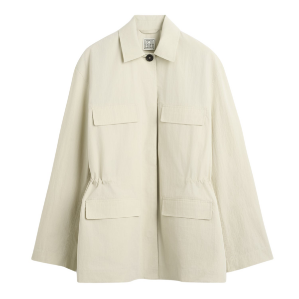 Totême Collared Drawstring Jacket Oyster - Jackets - Scandinavian Minimalist Luxury at Luxury Shoes 