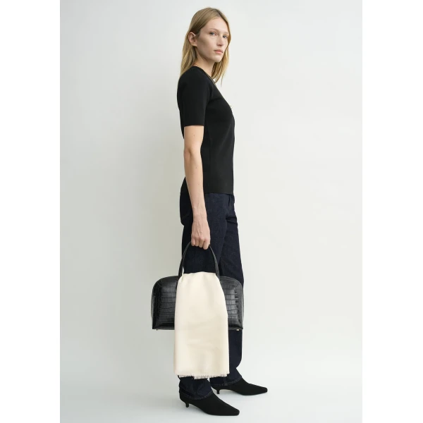 Totême Compact Knit Tee Black - Tops - Scandinavian Minimalist Luxury at Luxury Shoes 