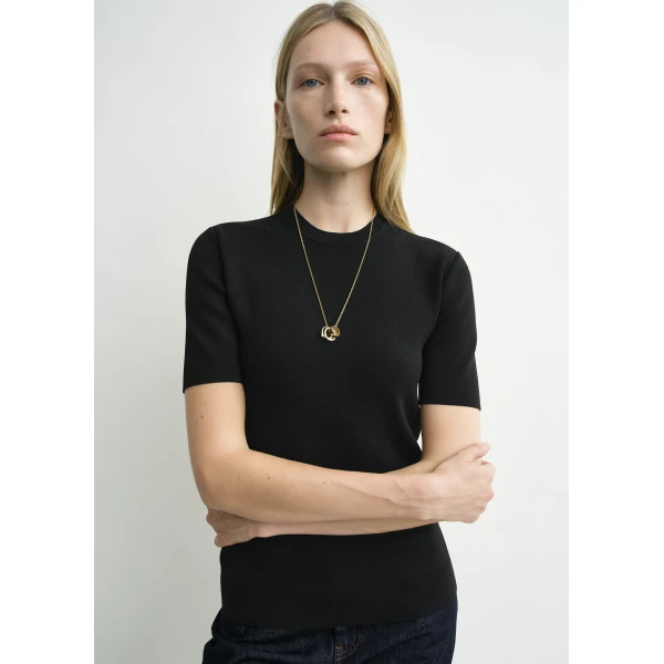 Totême Compact Knit Tee Black - Tops - Scandinavian Minimalist Luxury at Luxury Shoes 