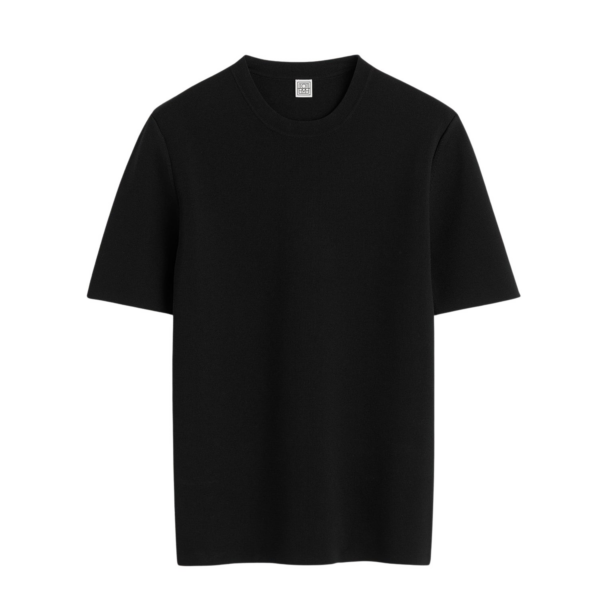 Totême Compact Knit Tee Black - Tops - Scandinavian Minimalist Luxury at Luxury Shoes 
