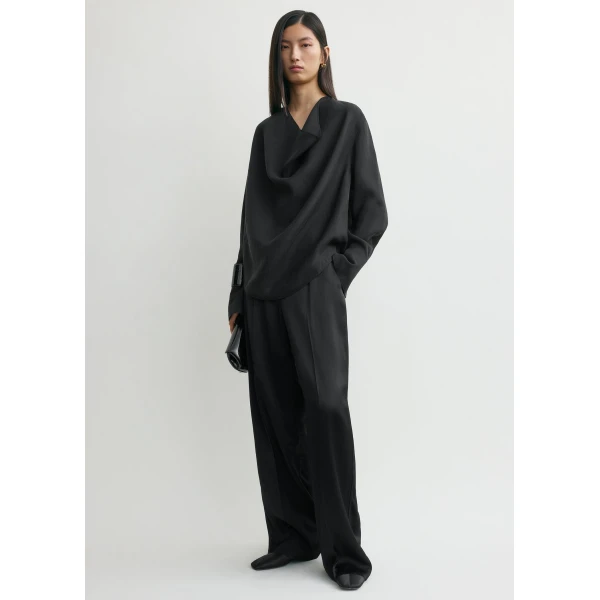 Totême Cowl Blouse Black - Tops - Scandinavian Minimalist Luxury at Luxury Shoes 