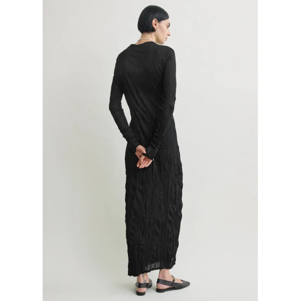Totême Crinkled Knit Long-Sleeve Dress Black - Dresses - Scandinavian Minimalist Luxury at Luxury Shoes 