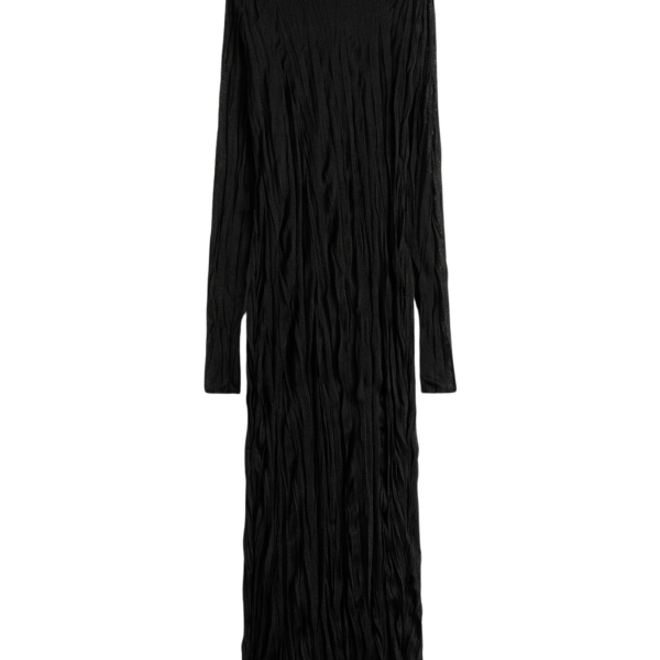 Totême Crinkled Knit Long-Sleeve Dress Black - Dresses - Scandinavian Minimalist Luxury at Luxury Shoes 