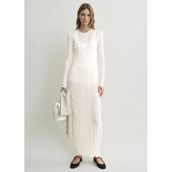 Totême Crinkled Knit Long-Sleeve Dress White - Dresses - Scandinavian Minimalist Luxury at Luxury Shoes 