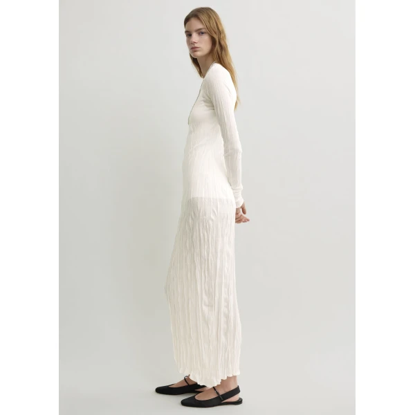 Totême Crinkled Knit Long-Sleeve Dress White - Dresses - Scandinavian Minimalist Luxury at Luxury Shoes 