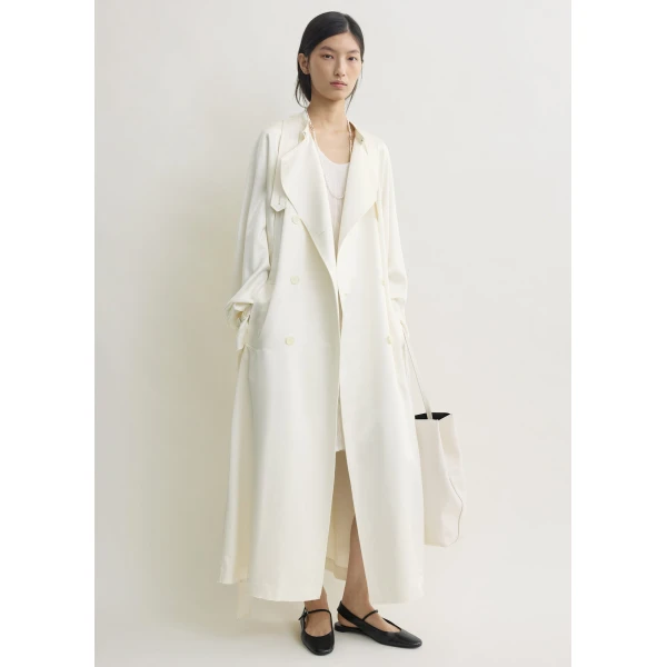 Totême Draped Satin Trench Off-White - Coats - Scandinavian Minimalist Luxury at Luxury Shoes 