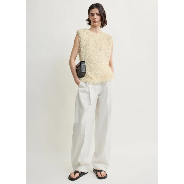 Totême Feathered-Jersey Top Eggshell - Tops - Scandinavian Minimalist Luxury at Luxury Shoes 