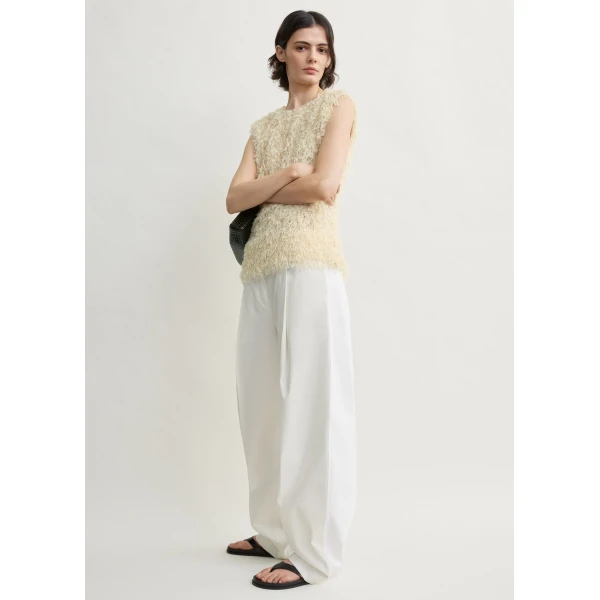 Totême Feathered-Jersey Top Eggshell - Tops - Scandinavian Minimalist Luxury at Luxury Shoes 