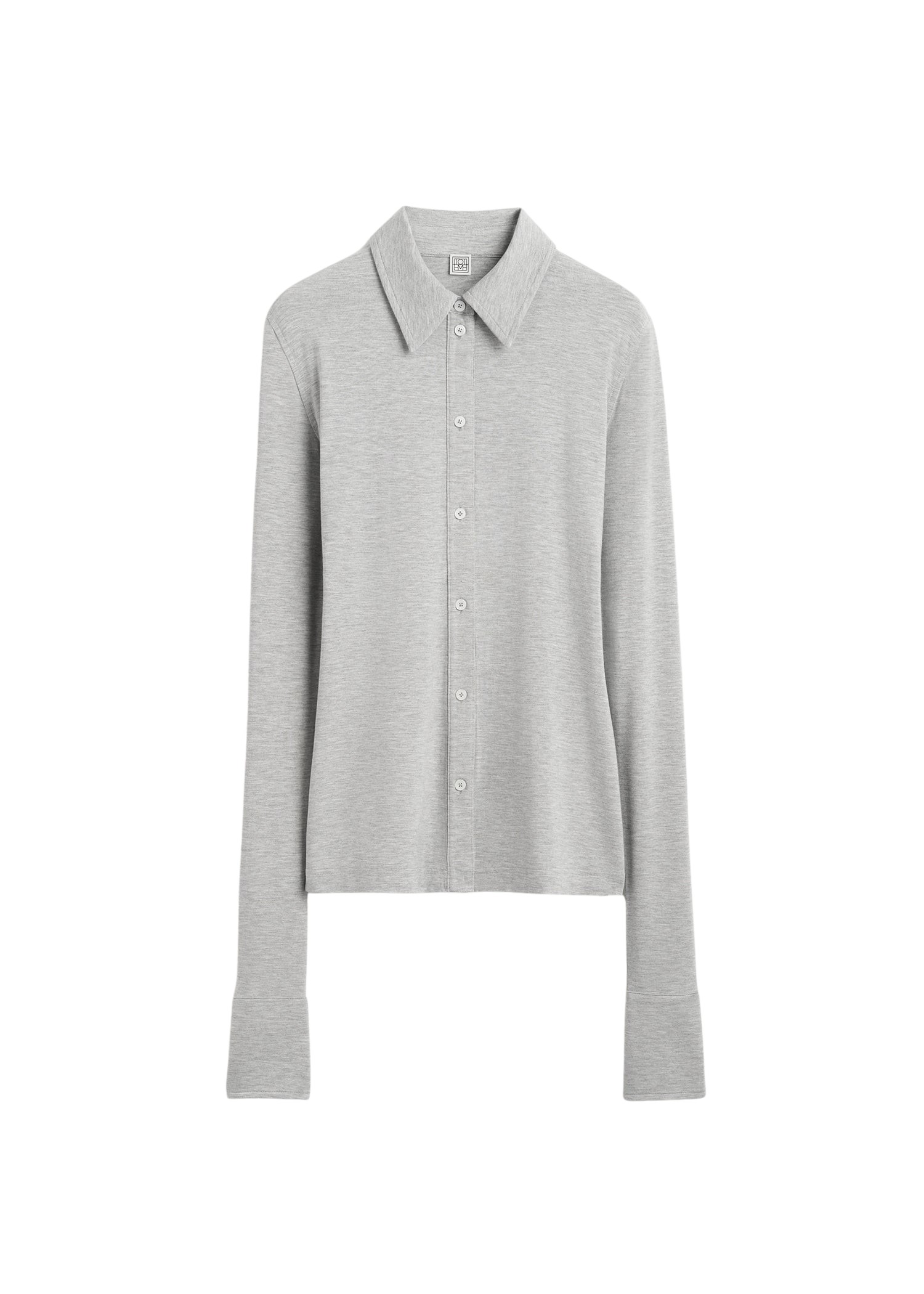 Toteme-Fitted-Jersey-Shirt-Pale-Grey-Melange18294_nobg Totême Fitted Jersey Shirt Pale Grey Mélange - Tops - Scandinavian Minimalist Luxury at Luxury Shoes