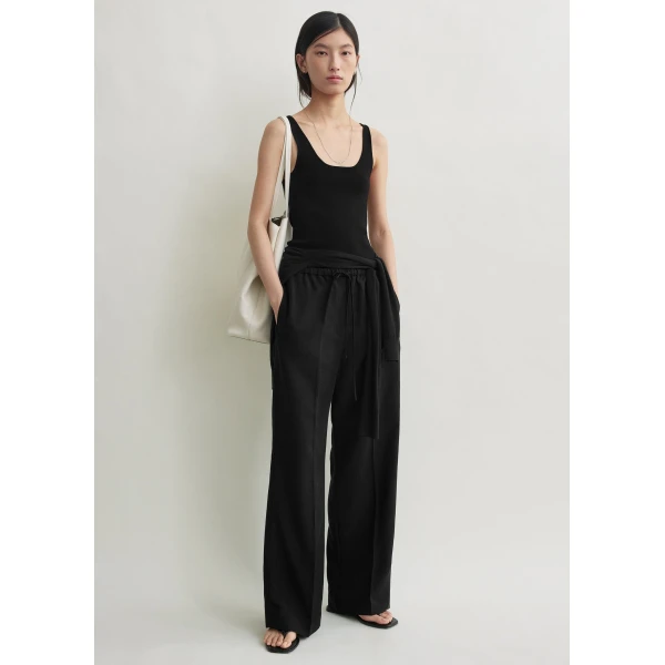 Totême Fluid Drawstring Trousers Black - Pants - Scandinavian Minimalist Luxury at Luxury Shoes 